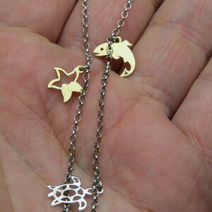 *925 Sterling Silver Ankle Bracelet Dolphin & Turtle